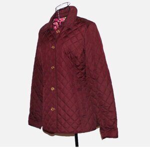 New Dark Red Quilted Jacket Sz S C Wonder Gold Buttons in Front NWOT